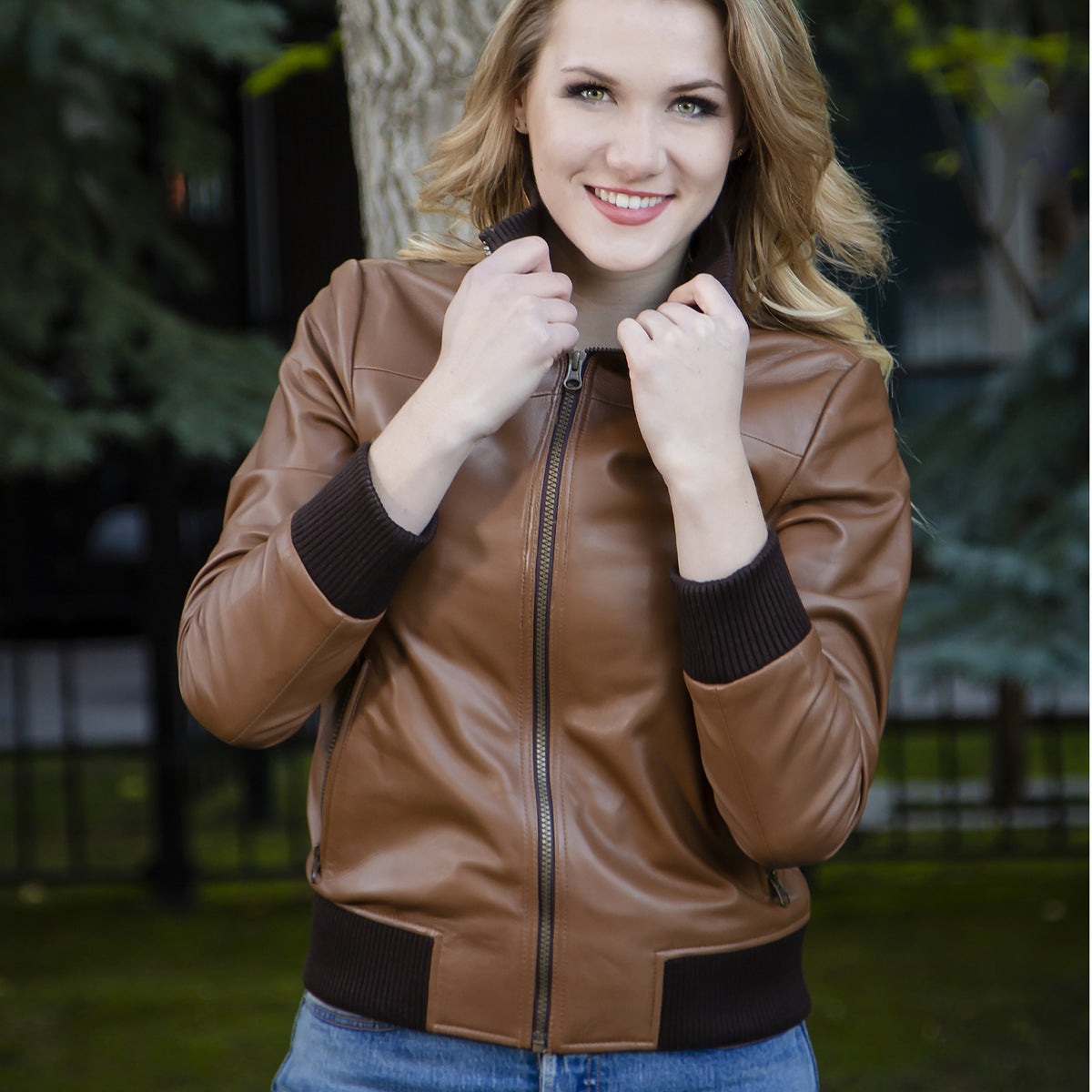 Montgomery  Brown Leather Bomber Jacket for Women – Finest Leathers