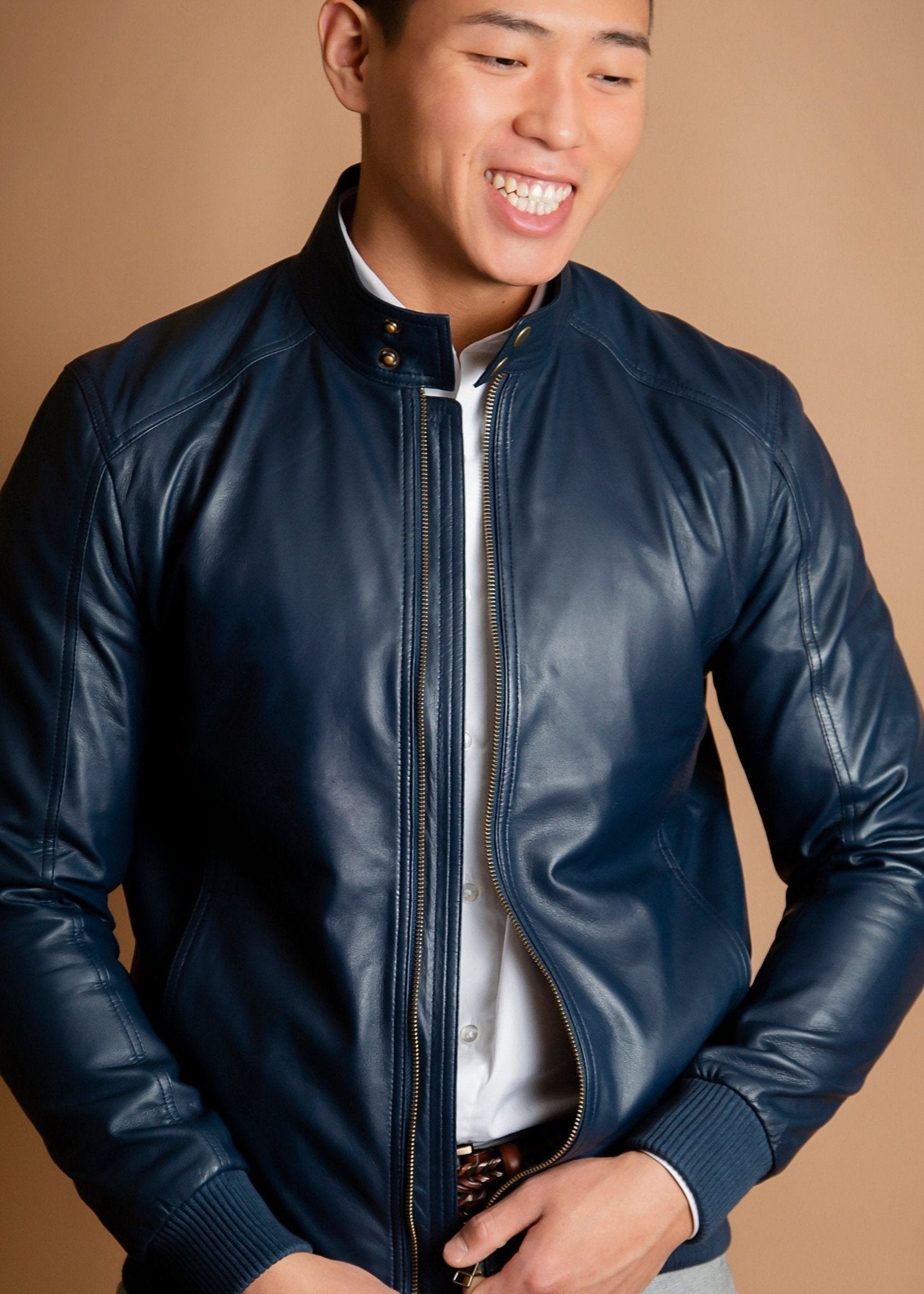 Men s Blue Leather Bomber Jacket 40 Leather Jacket by The Finest Leathers