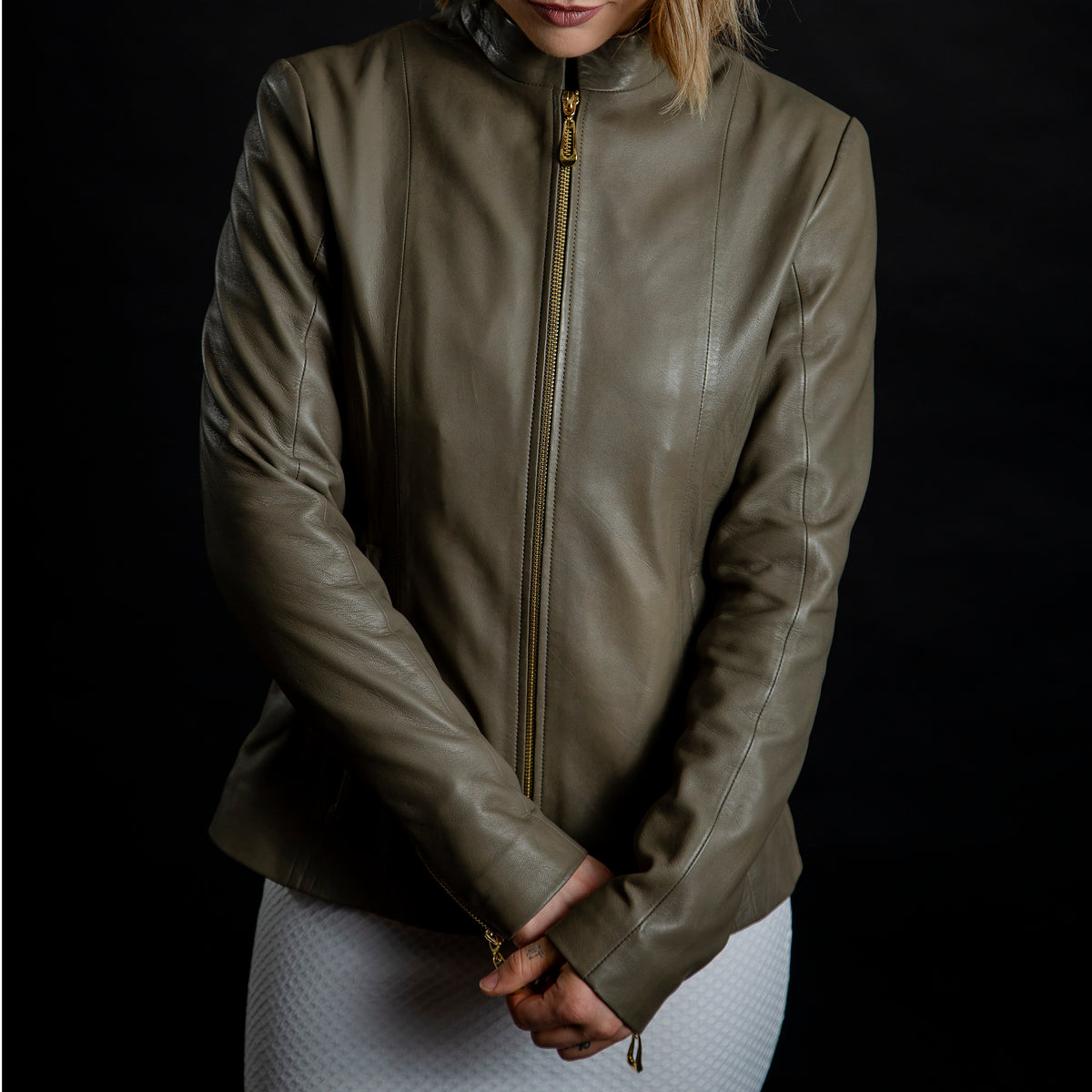 Aspen | Ash Grey Leather Jacket for Women | Zippers – Finest Leathers