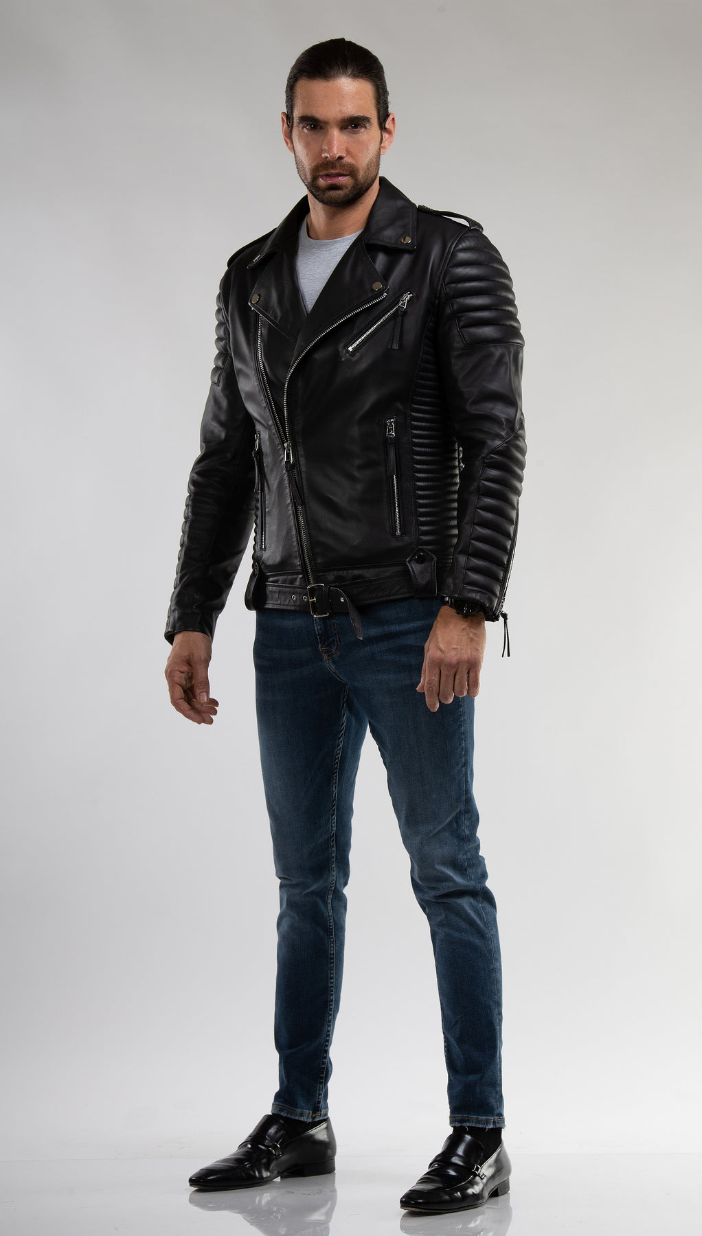 Mens Black Leather Moto Jacket | Heavy Duty Chrome Zippers and Buttons ...
