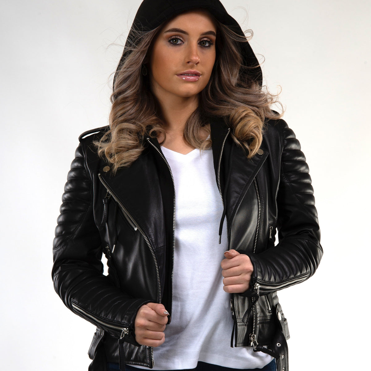 Gasoline - Chrome | Women Quilted Moto Jacket Removable Hood – Finest ...
