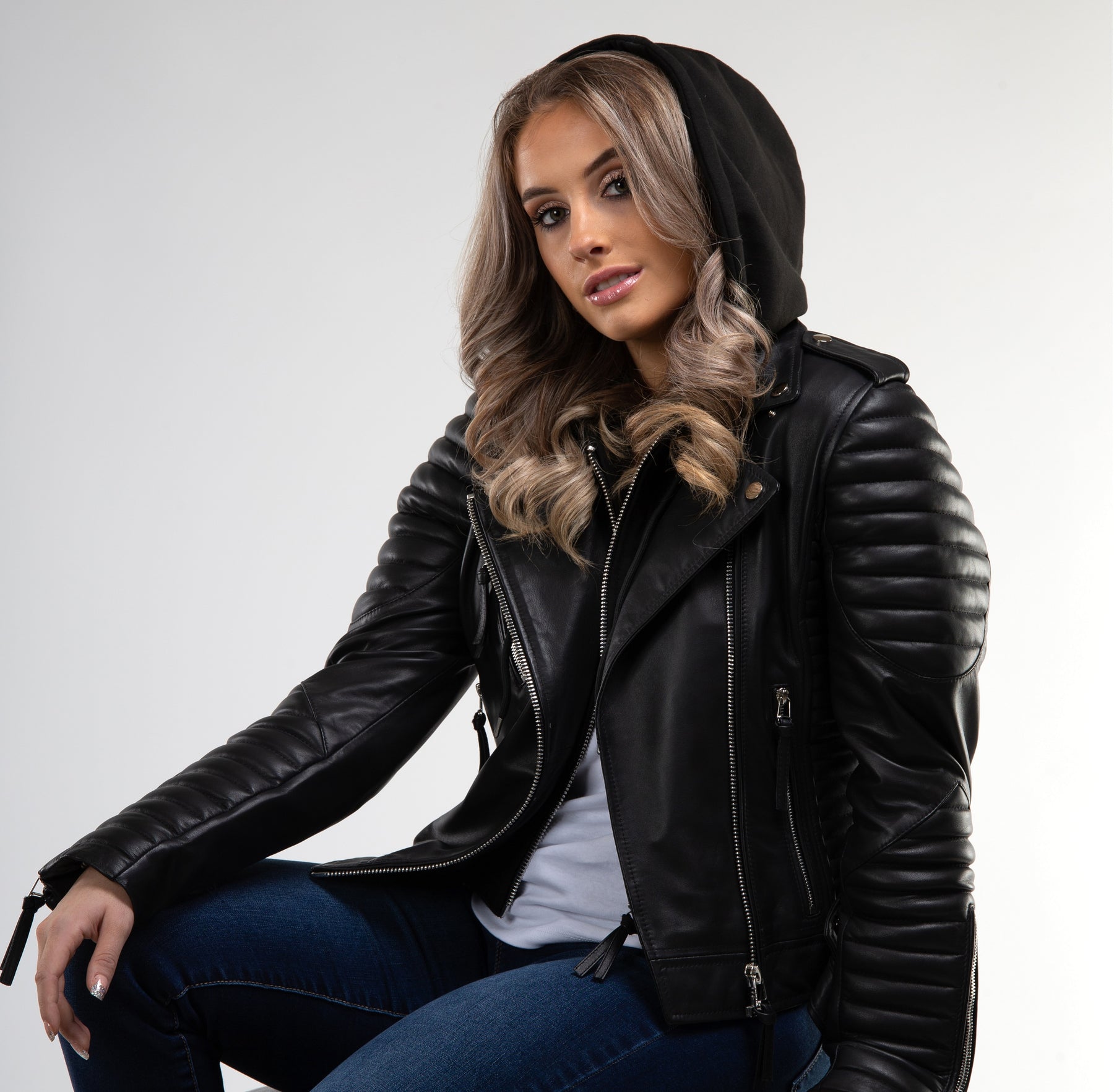 Gasoline - Chrome | Women Quilted Moto Jacket Removable Hood – Finest ...
